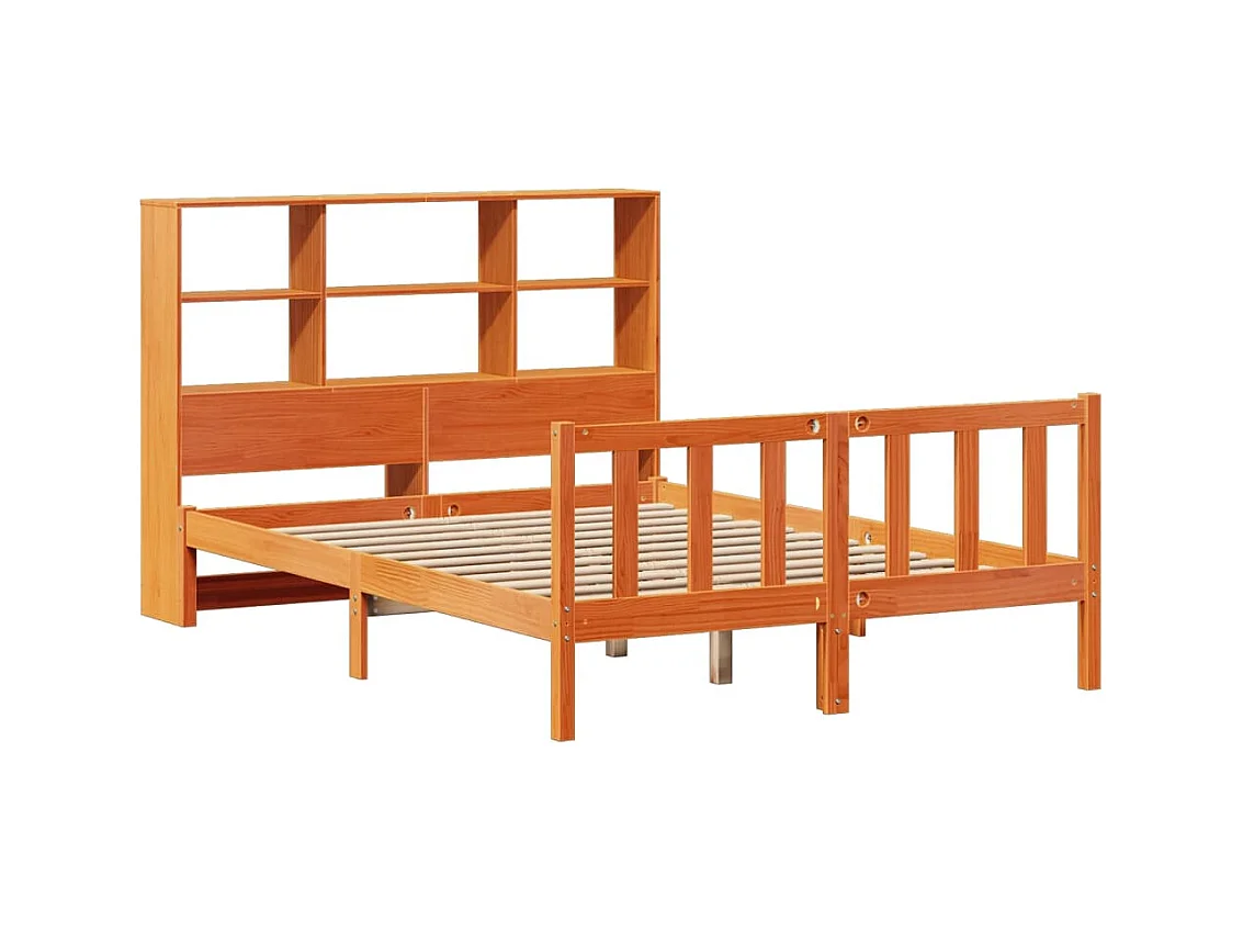 Letto libreria senza materasso, cera marrone, 140x200 cm, pino massiccio
