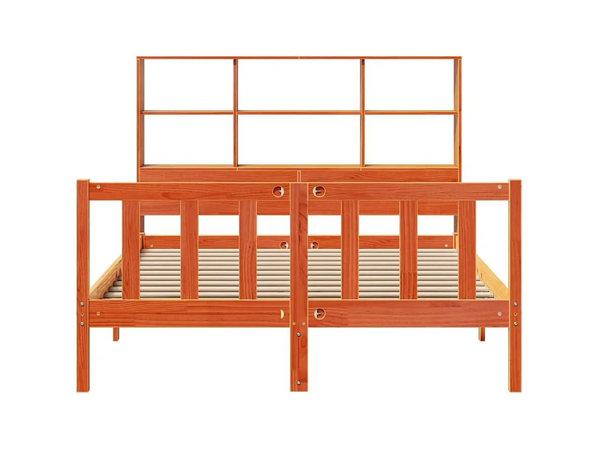 Letto libreria senza materasso, cera marrone, 140x200 cm, pino massiccio