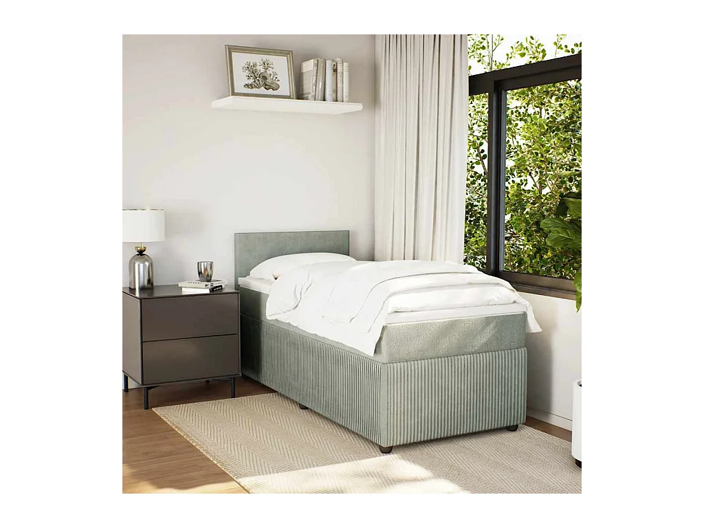 Somier de láminas y colchón Terciopelo Gris claro 90x200 cm