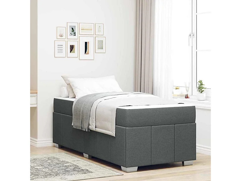Cadre de lit avec matelas Gris foncé 90 x 190 cm tissu