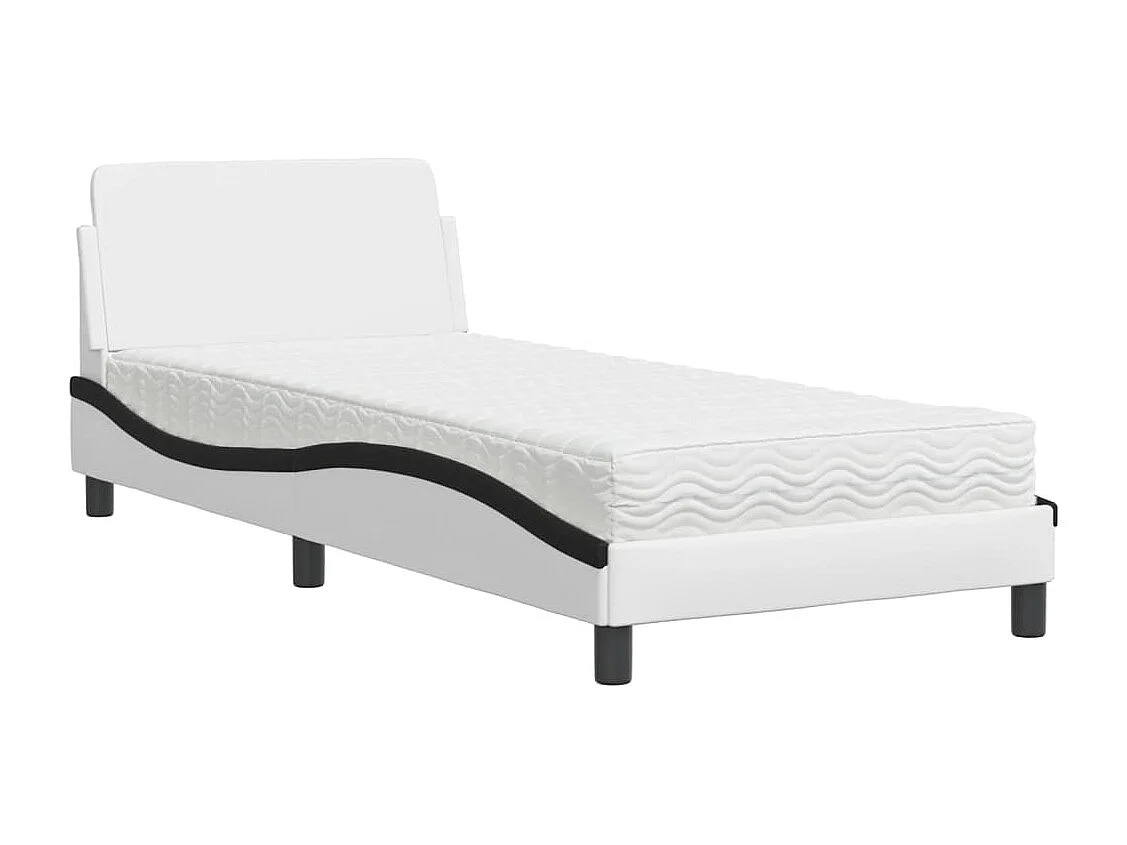 Lit avec matelas blanc et noir 80x200 cm similicuir