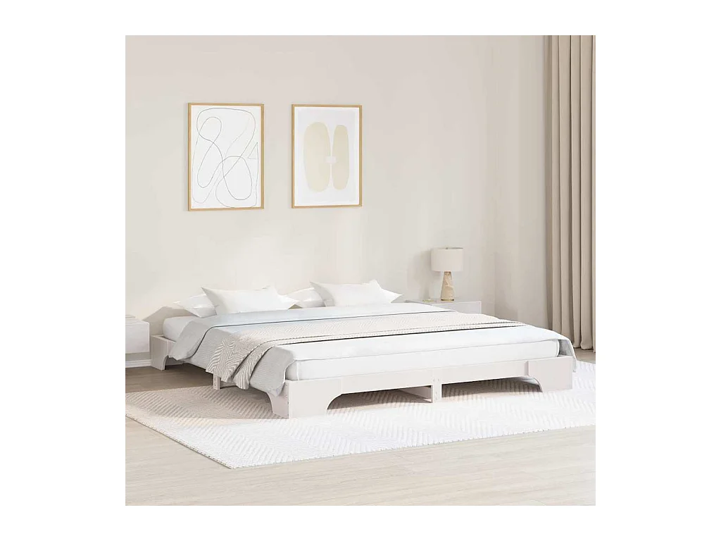 Cadre de lit Blanc 200 x 200 cm Bois massif en pin