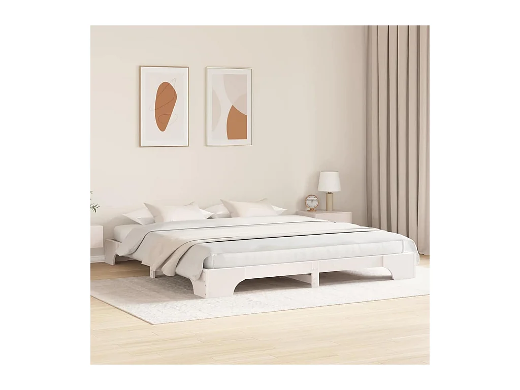 Cadre de lit Blanc 200 x 200 cm Bois massif en pin