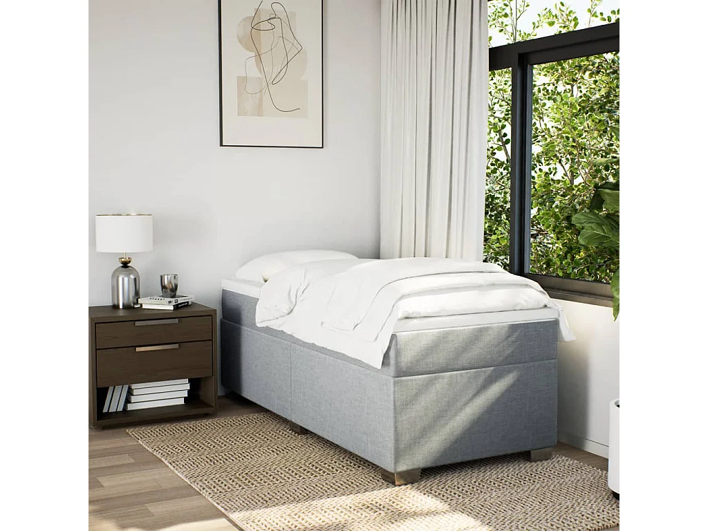 Sommier à lattes de lit avec matelas Gris clair 90x200 cm Tissu