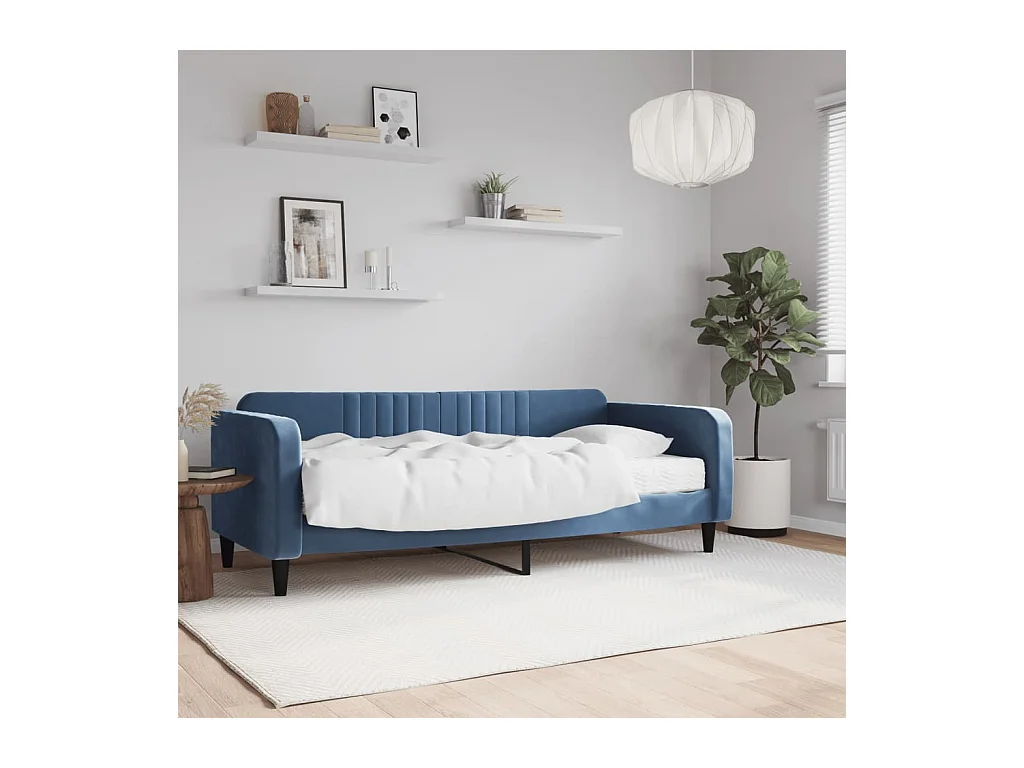 Divano letto con materasso in velluto blu 90x200 cm