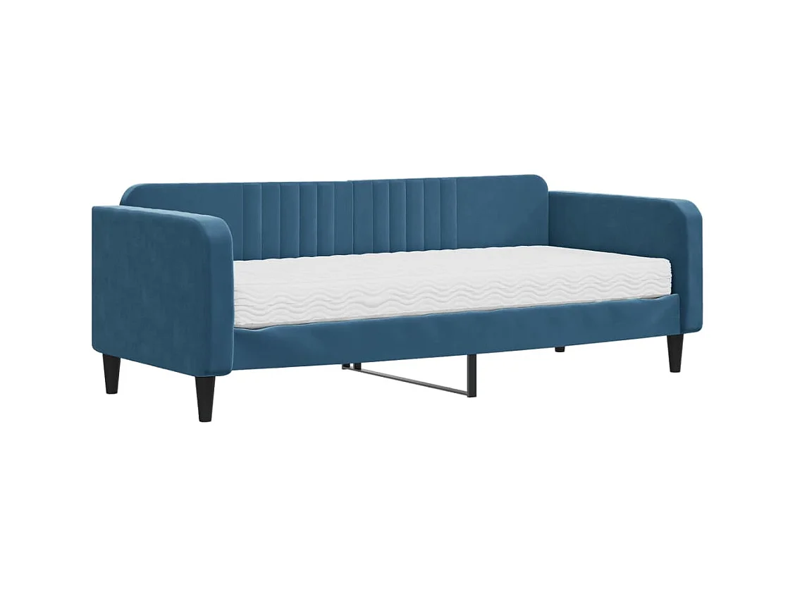Divano letto con materasso in velluto blu 90x200 cm