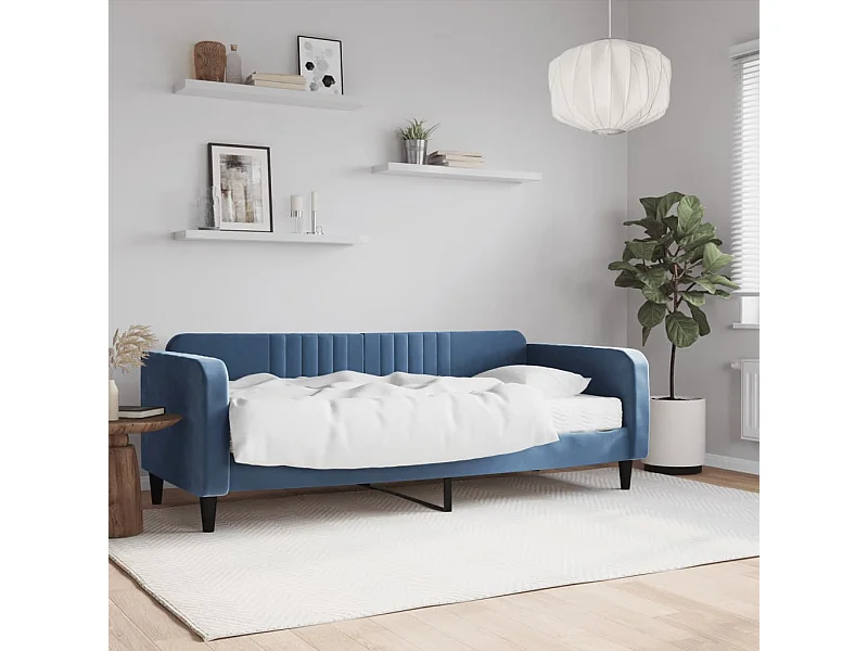 Divano letto con materasso in velluto blu 90x200 cm