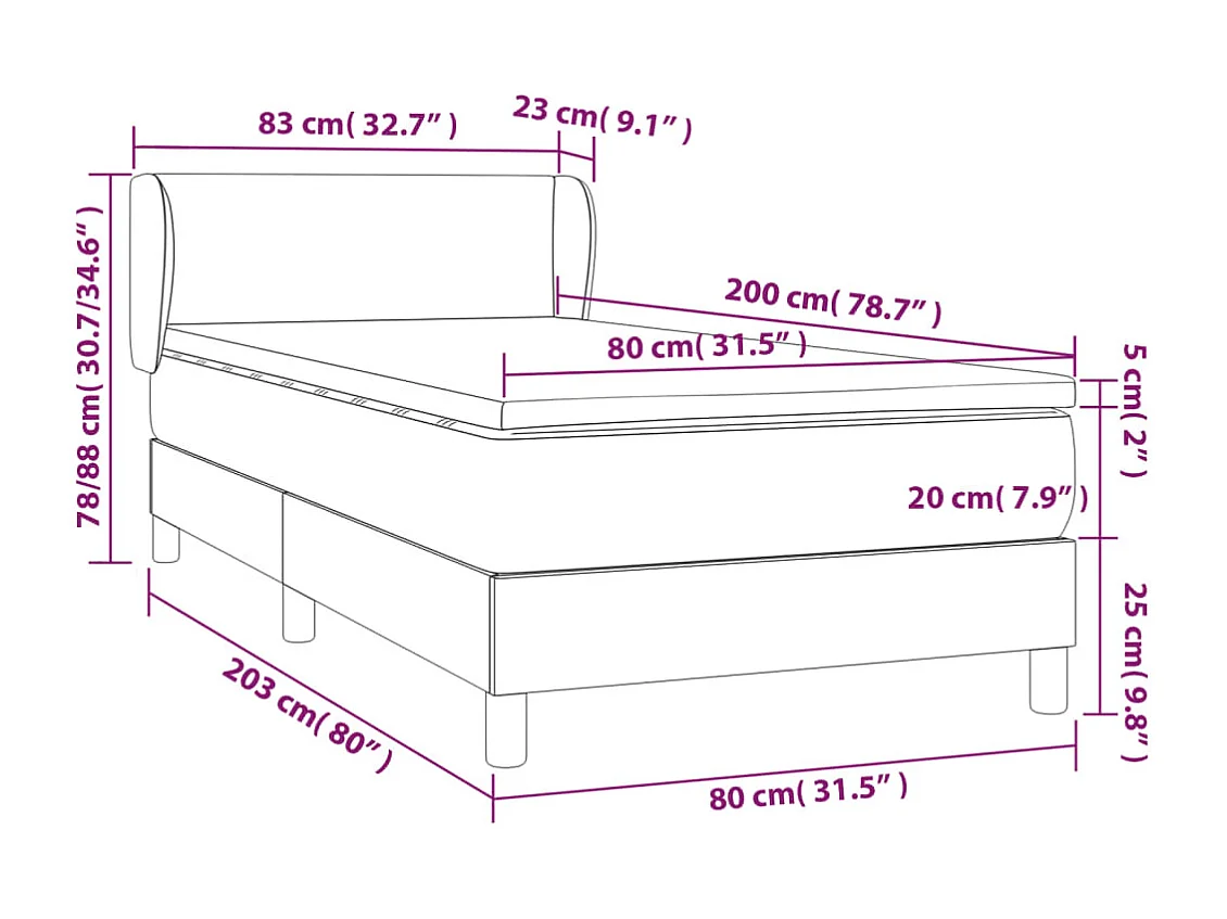 Sommier à lattes de lit avec matelas Noir 80x200cm Similicuir