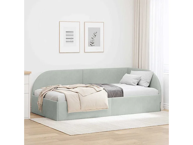 Hoekbedframe Lichtgrijs 90 x 200 cm Fluweel