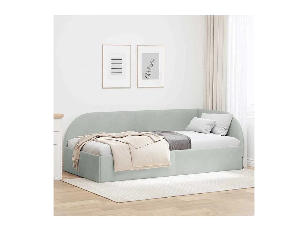 Hoekbedframe Lichtgrijs 90 x 200 cm Fluweel