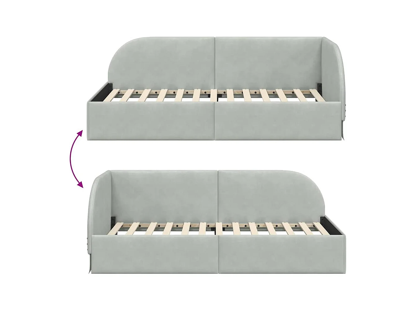 Hoekbedframe Lichtgrijs 90 x 200 cm Fluweel