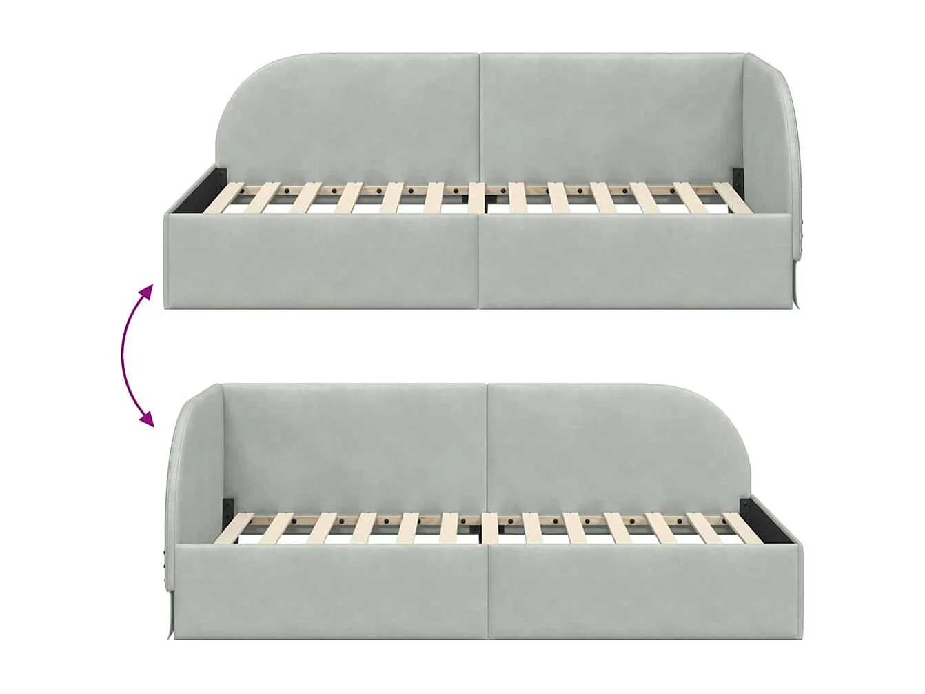 Hoekbedframe Lichtgrijs 90 x 200 cm Fluweel
