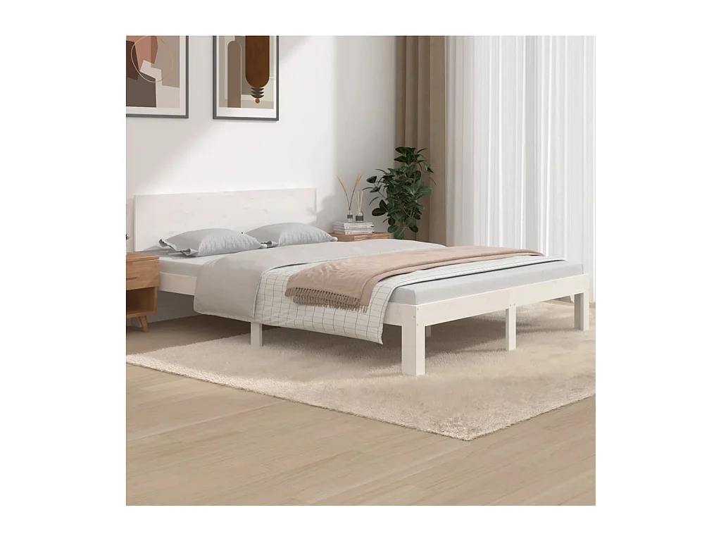 Estructura de cama sin colchón de madera maciza de pino blanco 140x190 cm