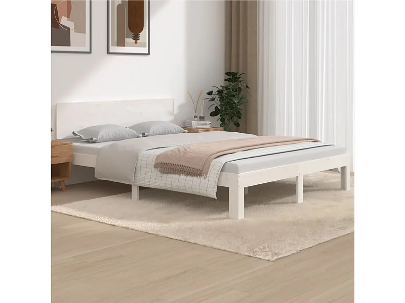 Cadre de lit sans matelas blanc bois de pin massif 140x190 cm