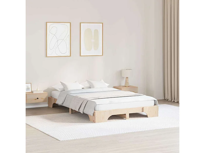 Cadre de lit Pin massif 135 x 190 cm Bois massif en pin