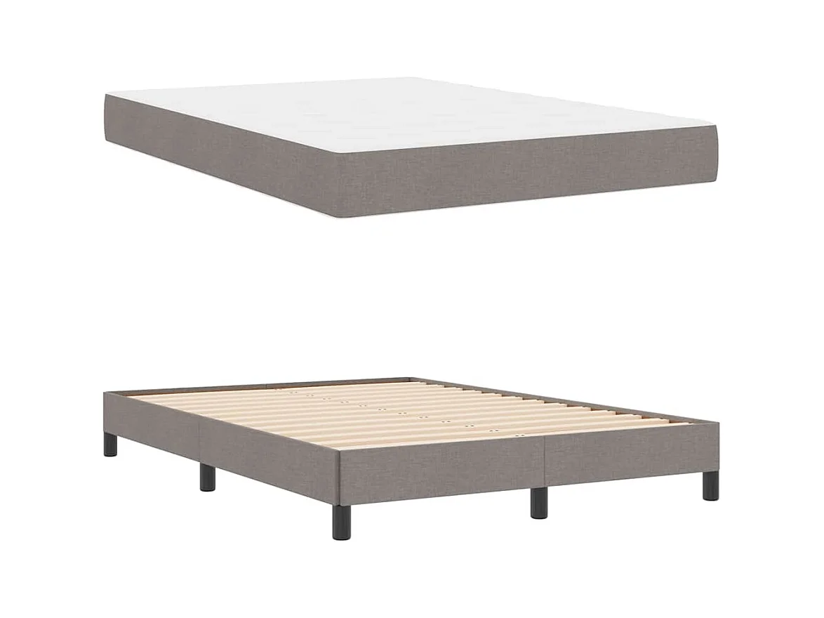 Letto a molle con materasso in tessuto Taupe 140 x 200 cm