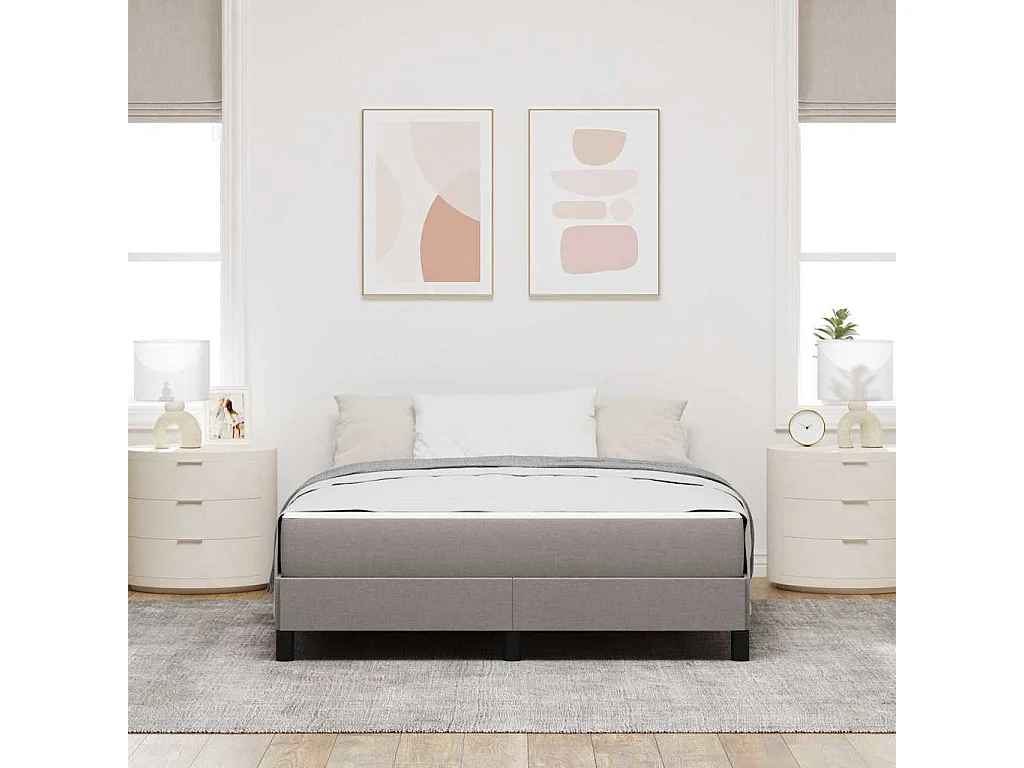 Lit à ressorts avec matelas Taupe 140 x 200 cm tissu