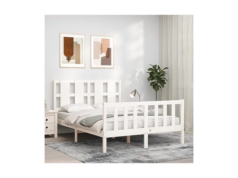 Estructura de cama sin colchón blanca 140x190 cm madera maciza de pino
