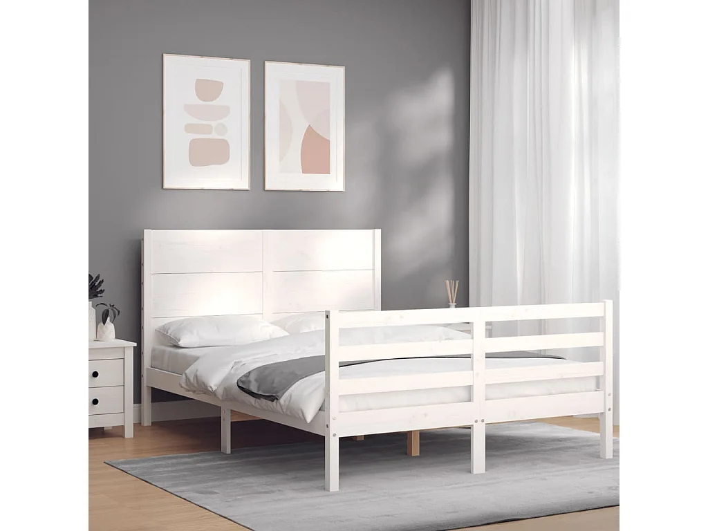 Estructura de cama sin colchón blanca 140x200 cm madera maciza