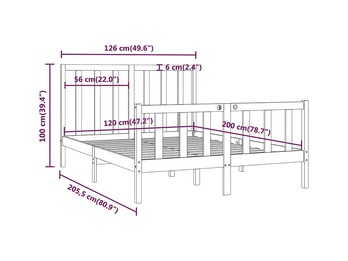 Cadre de lit sans matelas 120x200 cm bois massif