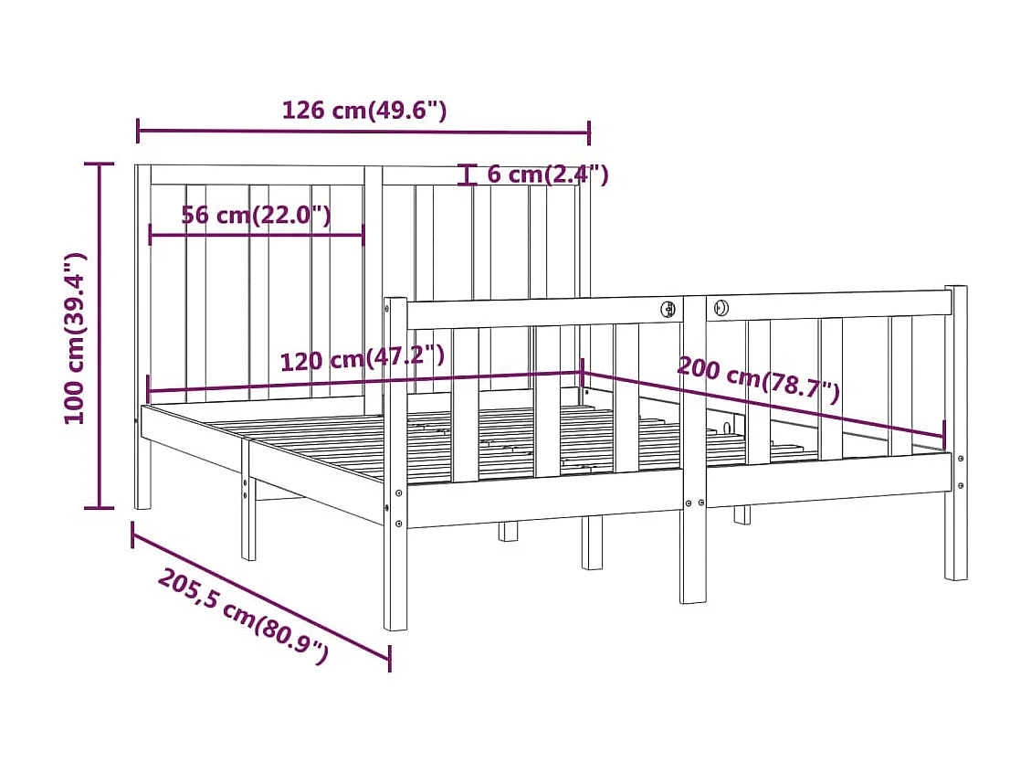 Cadre de lit sans matelas 120x200 cm bois massif