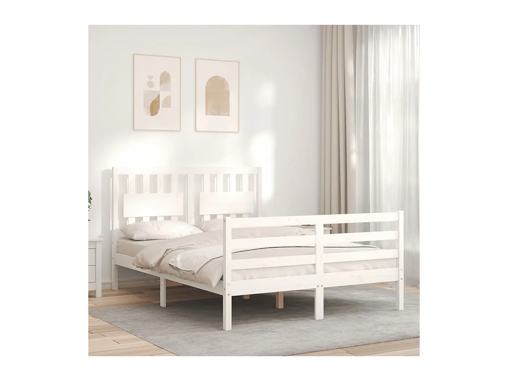 Estructura de cama de madera maciza blanca sin colchón