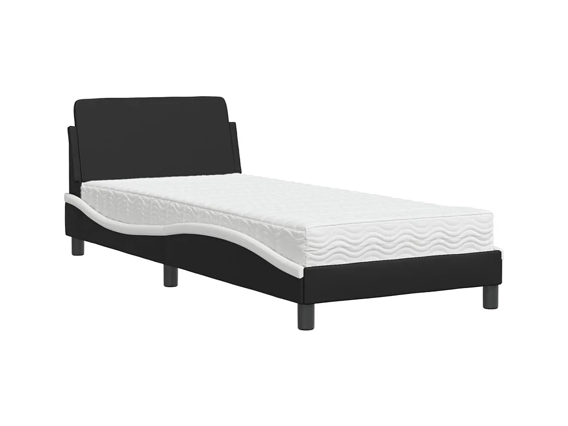 Bed met zwart-witte matras 90x190 cm imitatieleer