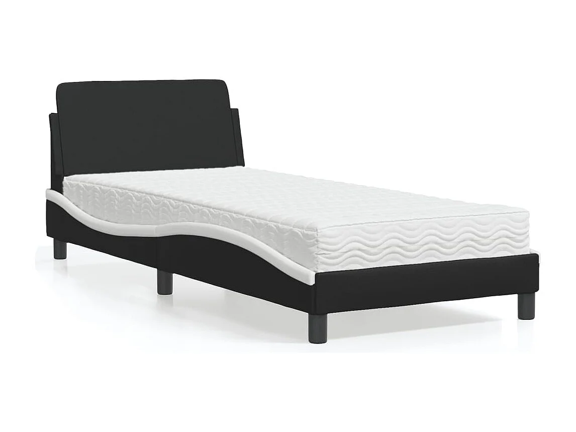 Cama con colchón blanco y negro 90x190 cm polipiel