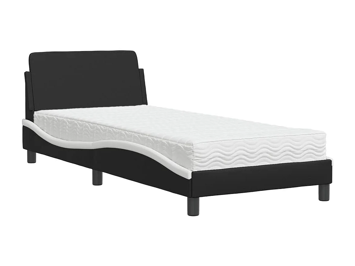 Cama con colchón blanco y negro 90x190 cm polipiel
