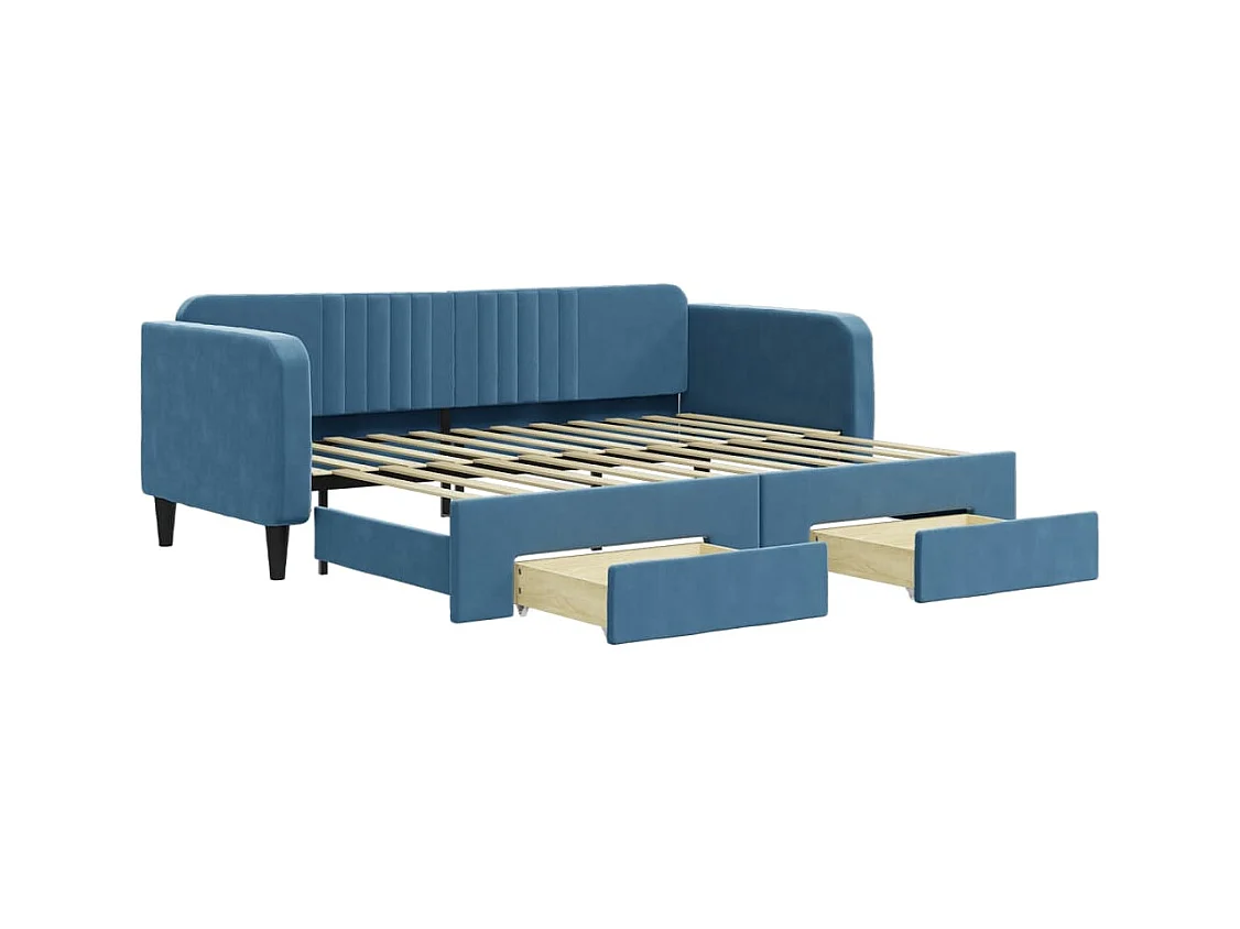 Divano letto con letto estraibile e cassetti senza materasso blu 90x200 cm
