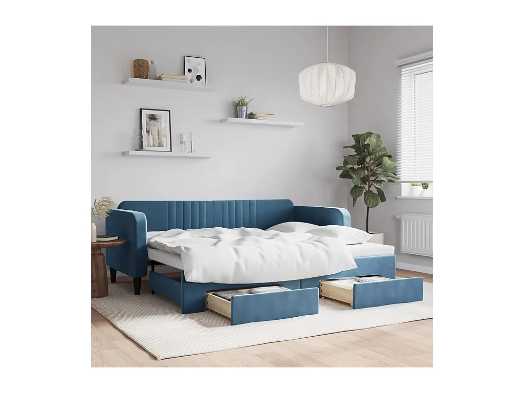 Dagbed met onderschuifbed en lades zonder matras blauw 90x200 cm