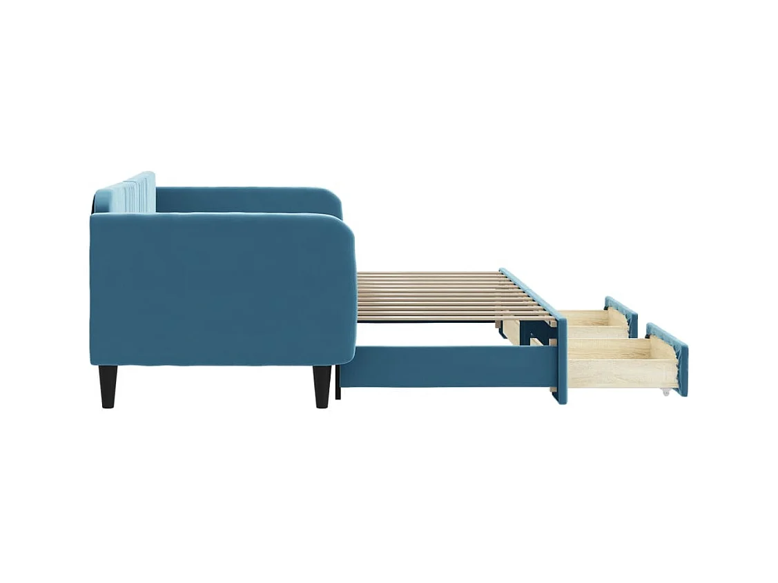 Dagbed met onderschuifbed en lades zonder matras blauw 90x200 cm