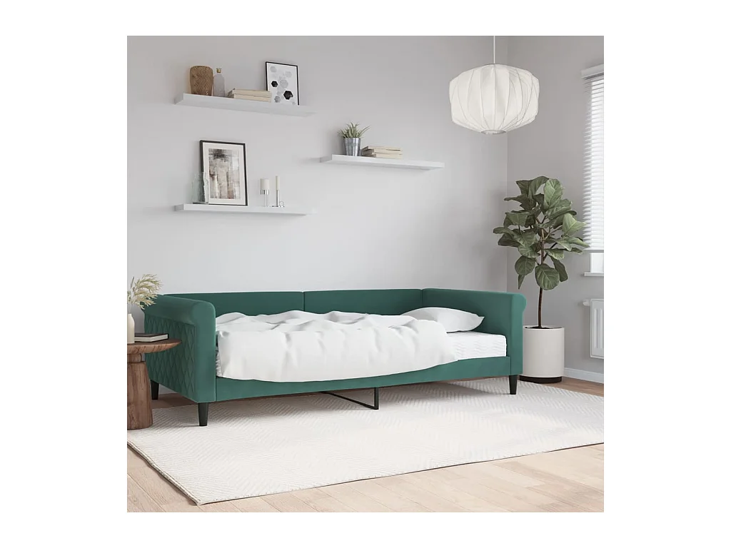 Lit de jour avec matelas vert foncé 100x200 cm velours