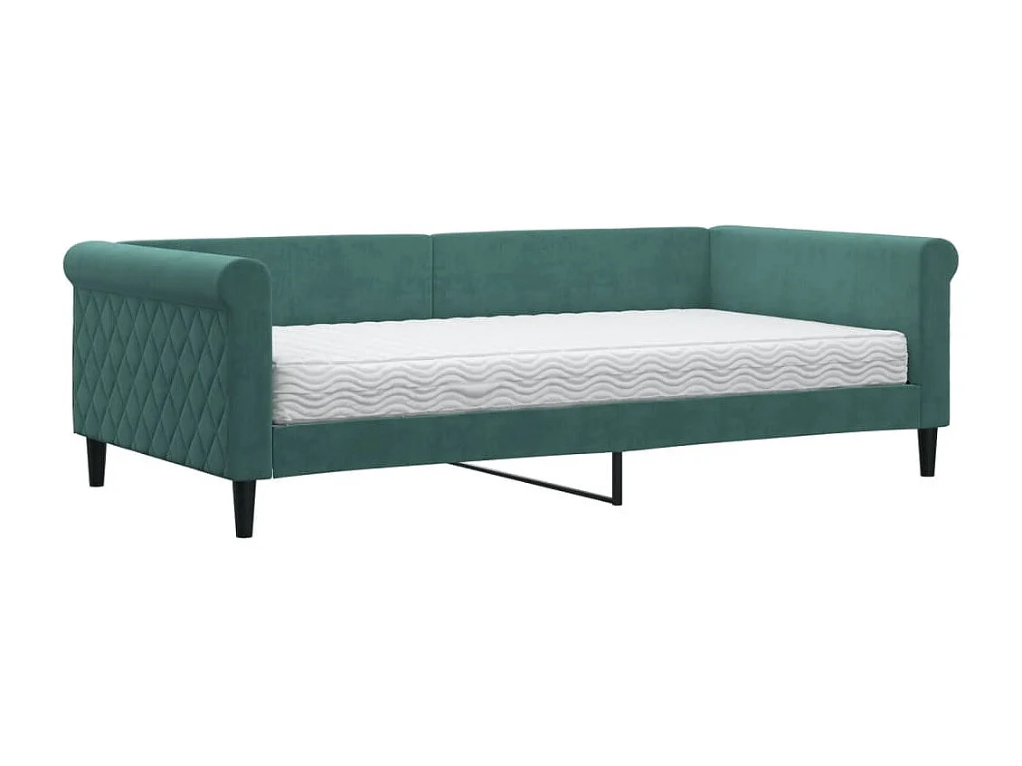 Lit de jour avec matelas vert foncé 100x200 cm velours