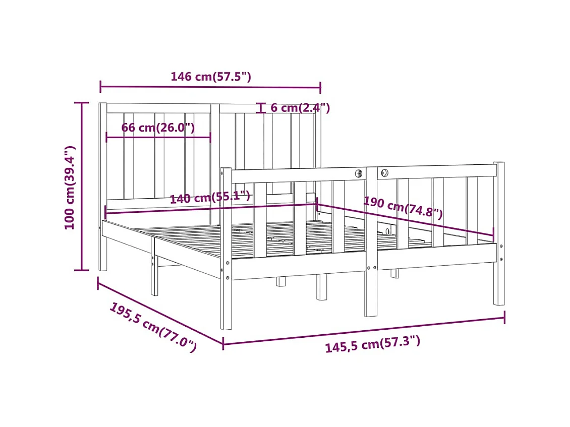 Struttura letto senza materasso bianco 140x190 cm in legno massello