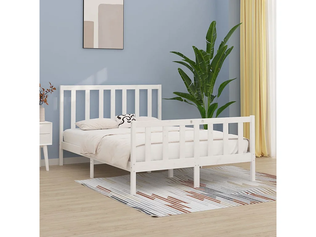 Estructura de cama sin colchón blanco 140x190 cm madera maciza