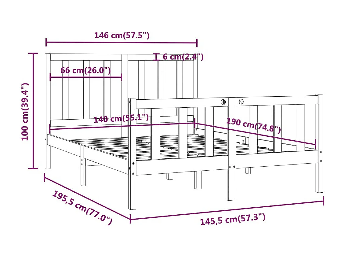 Estructura de cama sin colchón blanco 140x190 cm madera maciza