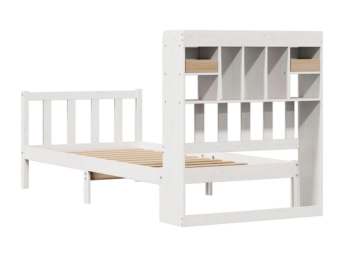 Cama librería blanca sin colchón 75x190cm madera maciza de pino