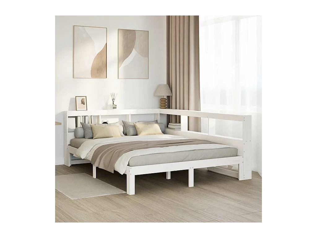 Letto libreria bianco senza materasso 150x200 cm in legno massello di pino