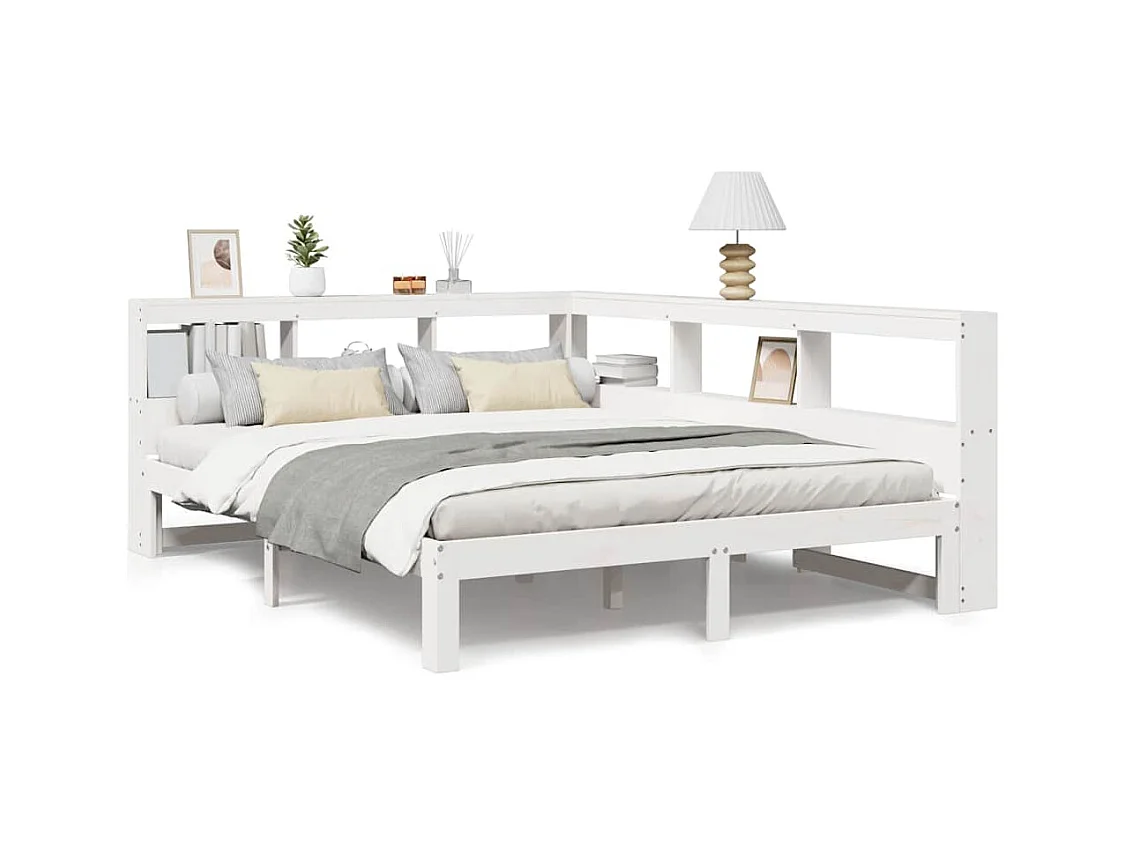 Letto libreria bianco senza materasso 150x200 cm in legno massello di pino
