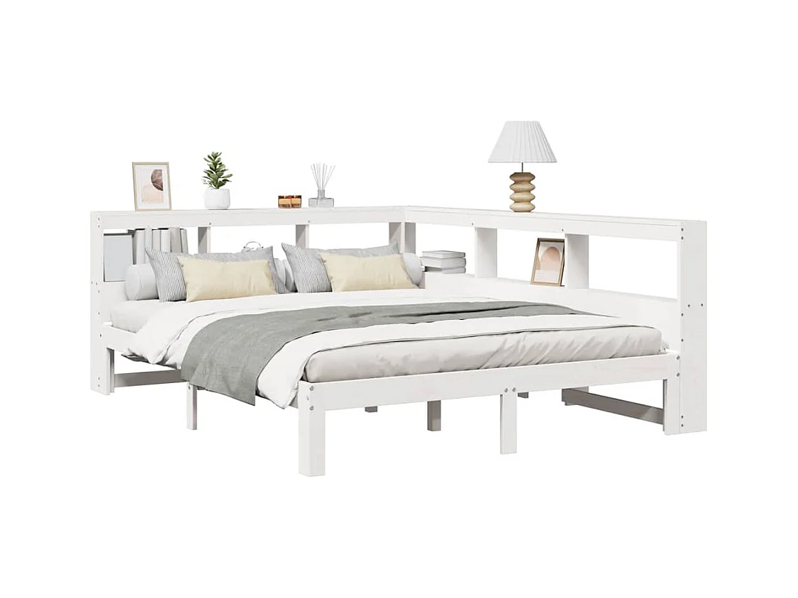 Letto libreria bianco senza materasso 150x200 cm in legno massello di pino