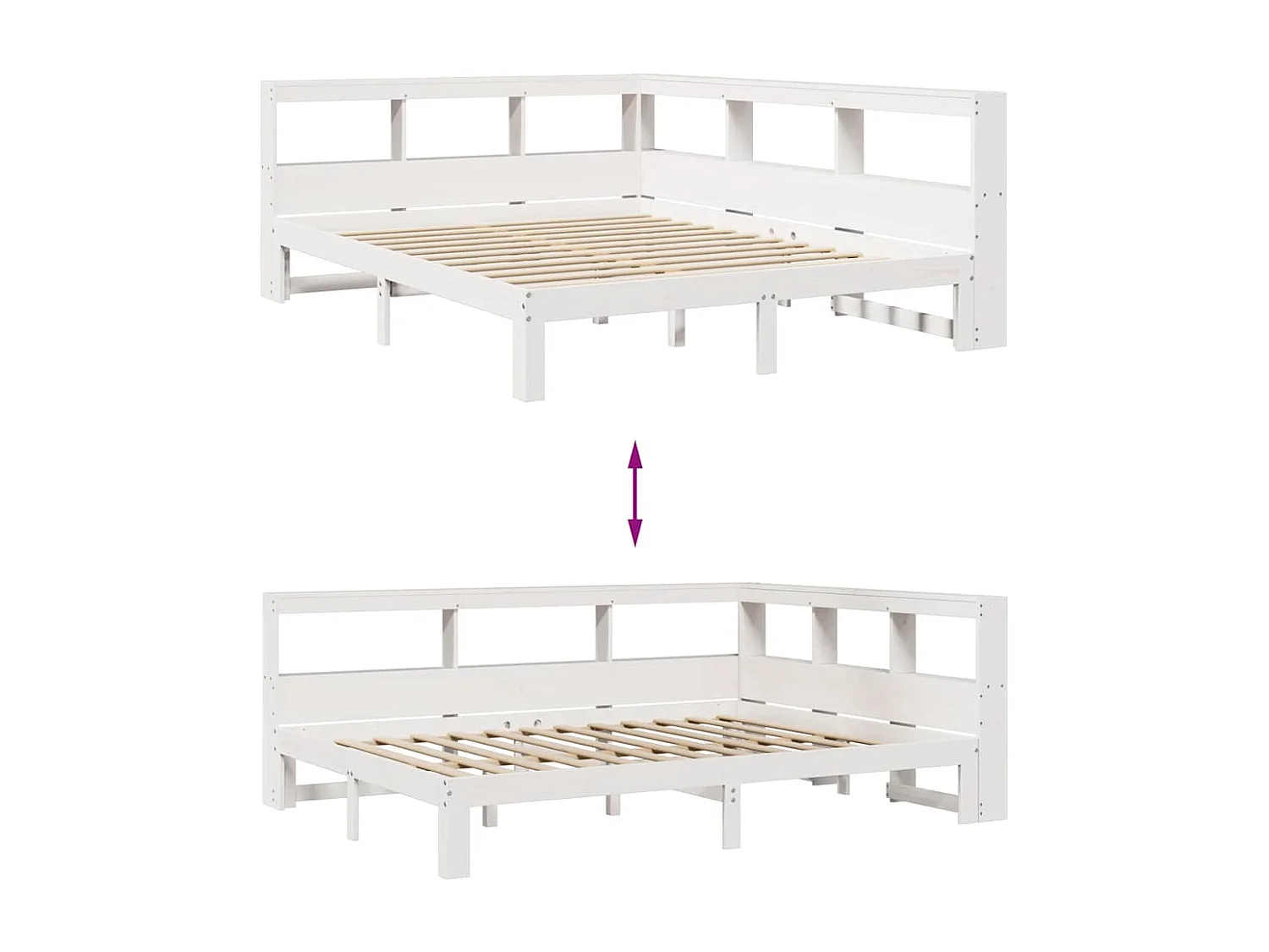 Letto libreria bianco senza materasso 150x200 cm in legno massello di pino