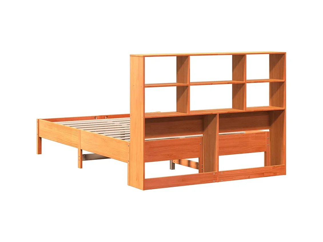 Letto libreria senza materasso, cera marrone, 140x200 cm, pino massiccio