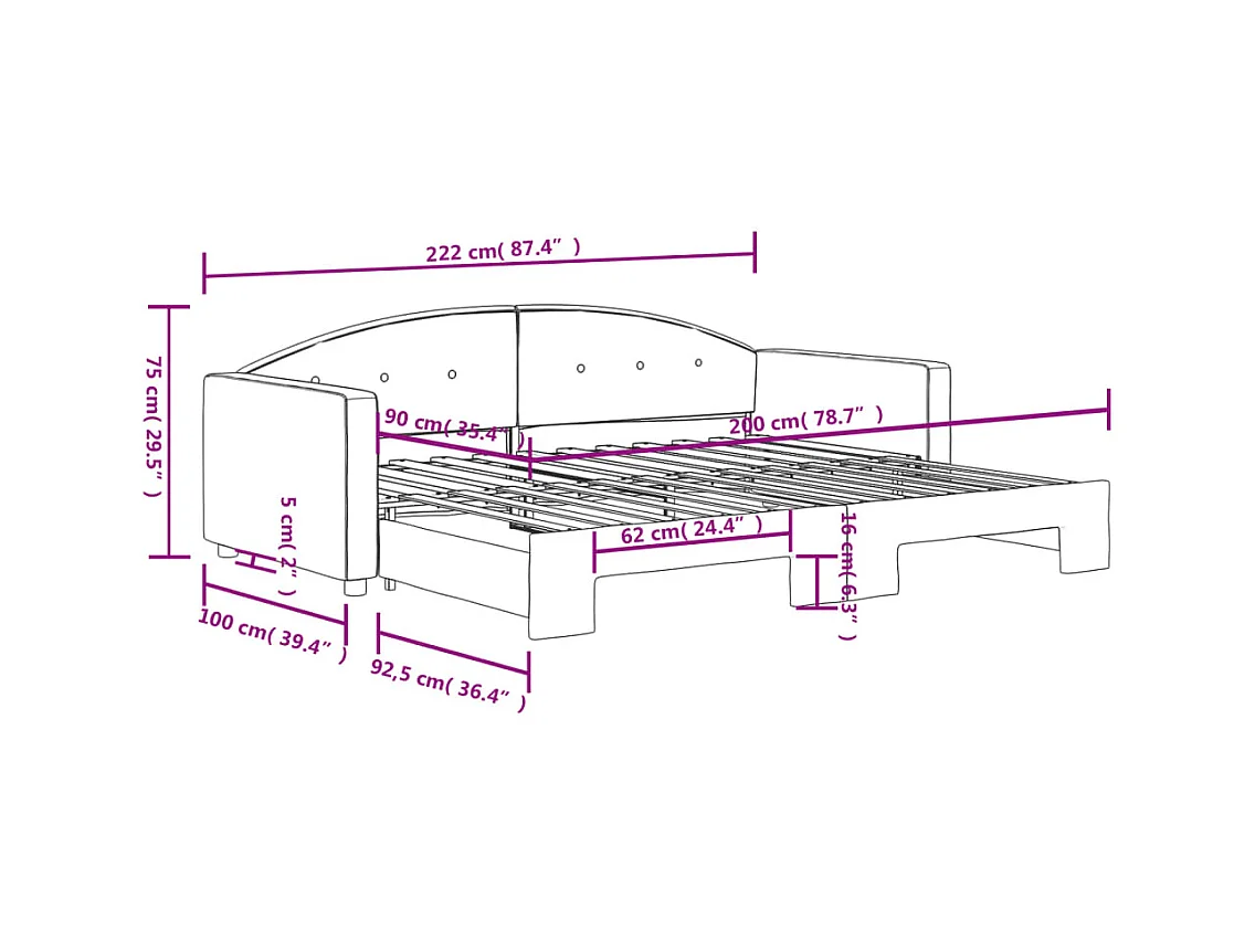 Tagesbett mit Ausziehbett ohne Matratze rosa 90x200 cm