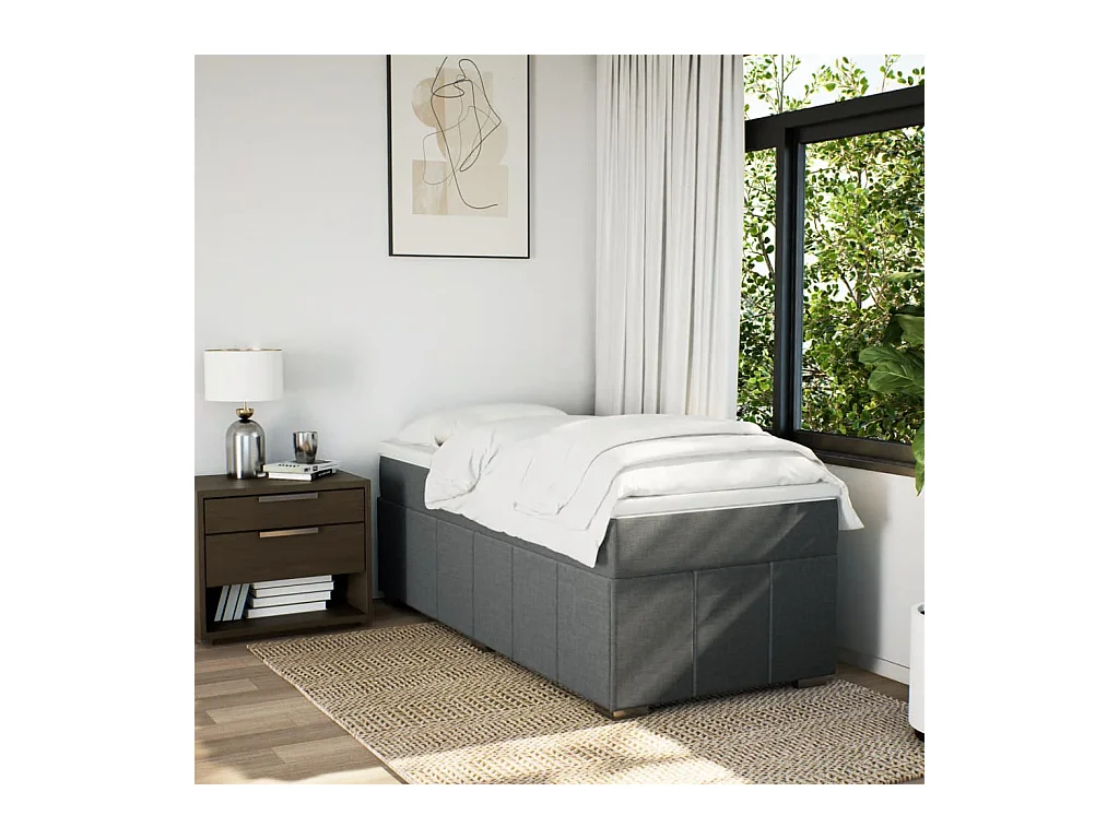 Sommier à lattes de lit avec matelas Gris foncé 90x200 cm Tissu