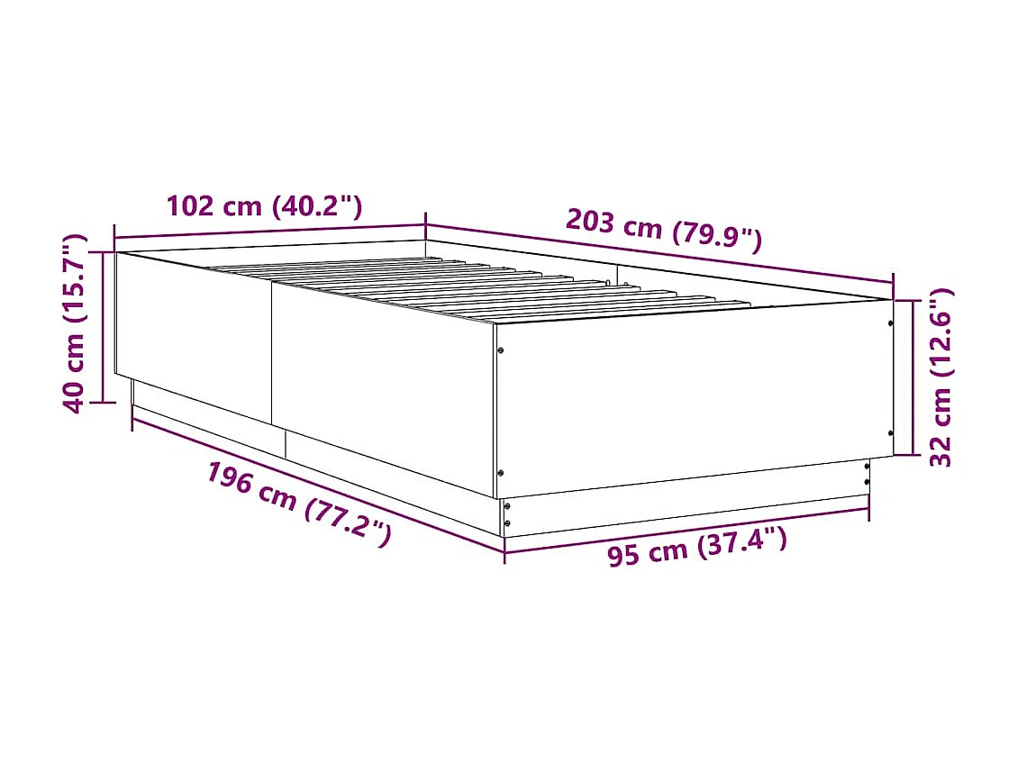 Struttura letto senza materasso nero 100x200 cm