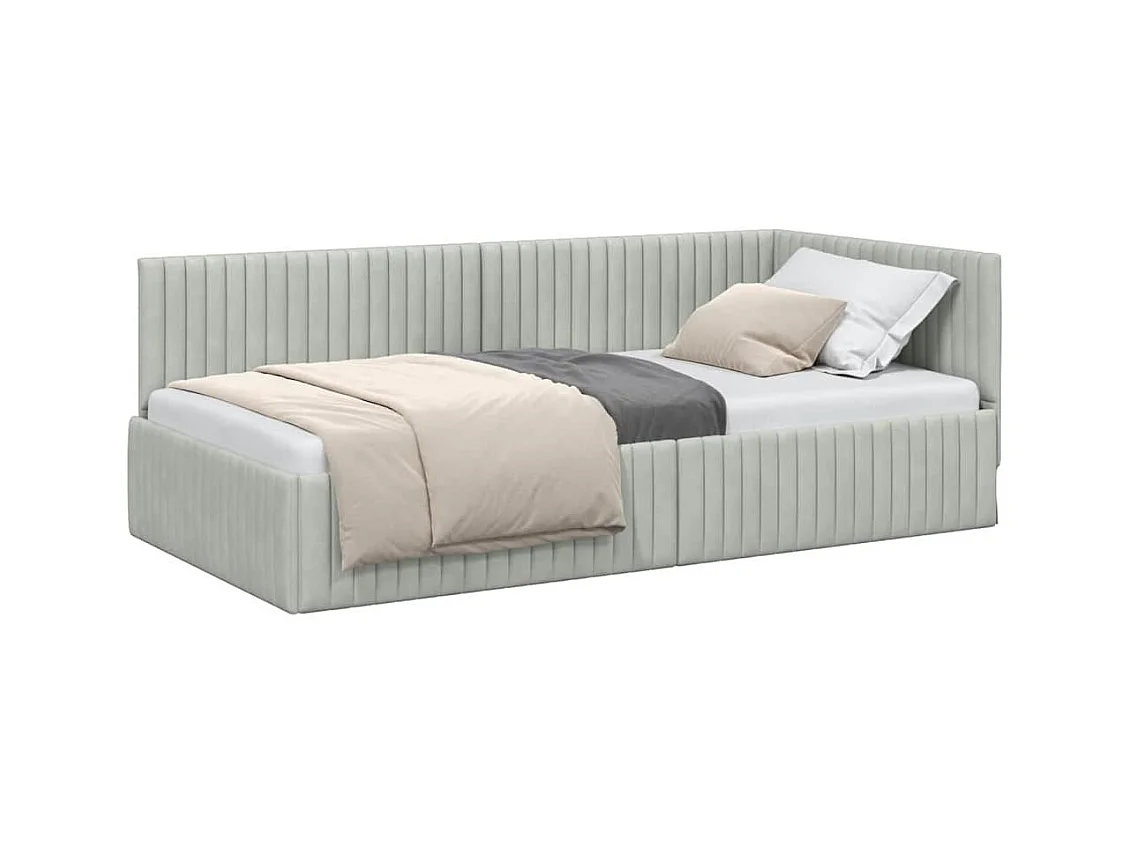 Struttura letto angolare Grigio chiaro 90 x 200 cm Velvet