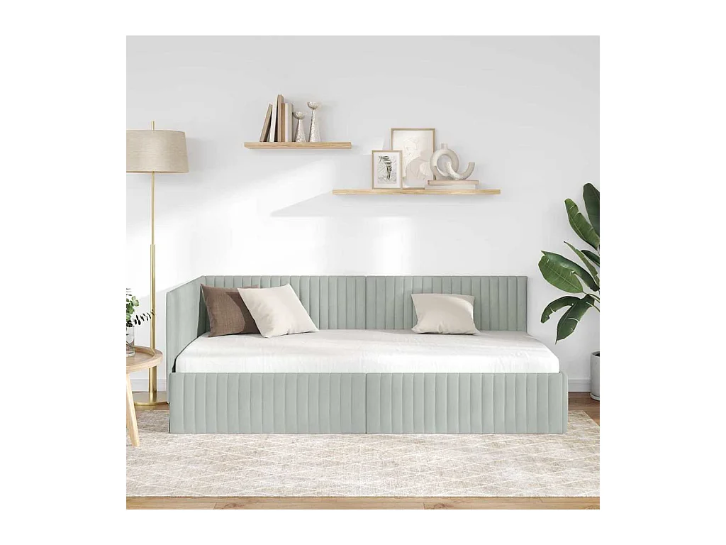 Struttura letto angolare Grigio chiaro 90 x 200 cm Velvet