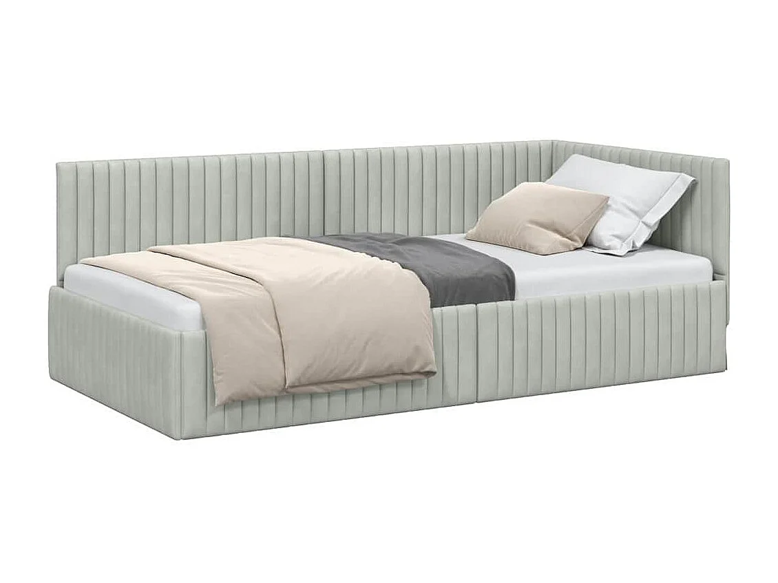 Cadre de lit d'angle Gris clair 90 x 200 cm Velours