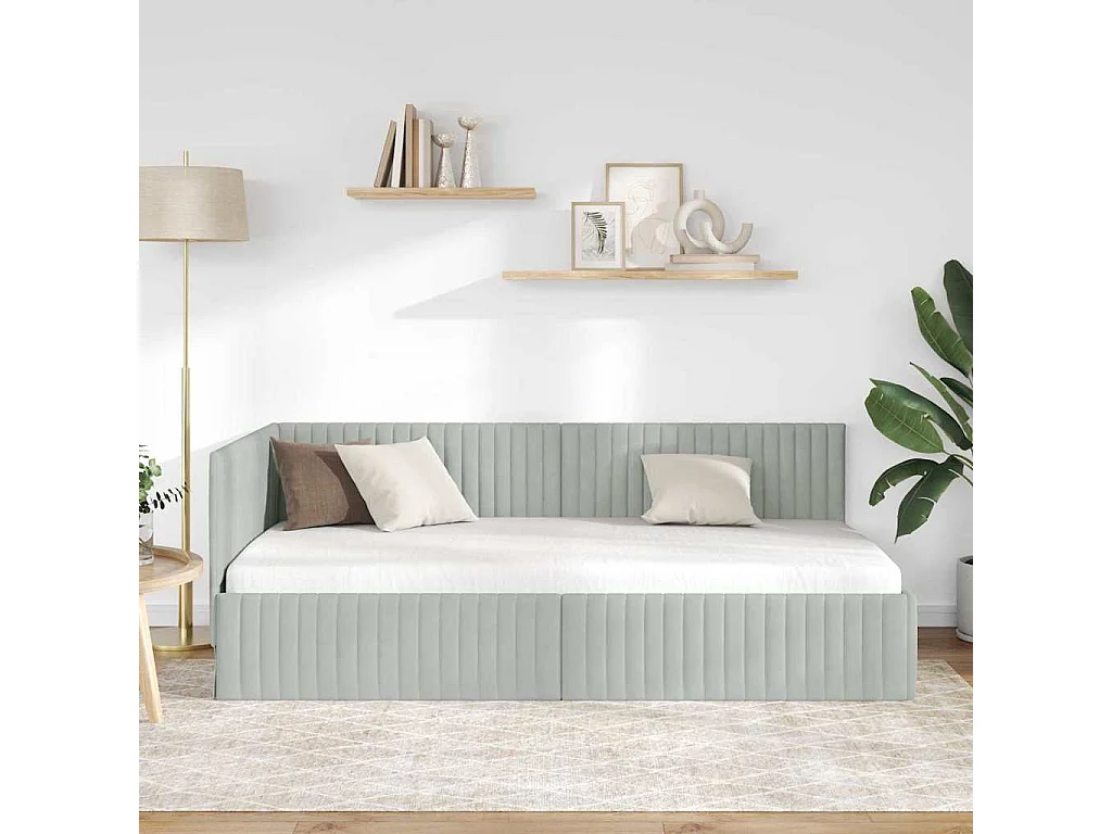 Cadre de lit d'angle Gris clair 90 x 200 cm Velours